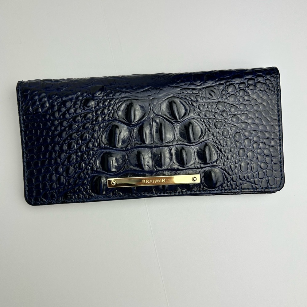 Brahmin Midnight Blue Croc Embossed Clutch/Wallet Leather